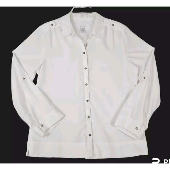 Chico's ~Woman Size 1 (US M)~ White Long Sleeve Snap-Up Shirt Top Blouse. - Picture 10 of 11
